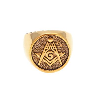 China Hiphop Hot Selling European and American Men's Hip Hop Ring Stainless Steel Round Ag Freemason Ring for sale