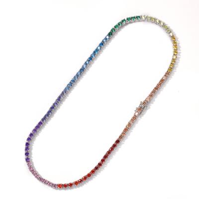 China Colorful Hiphop Zircon Tennis Chain Hip Hop Trend Row Necklace for sale