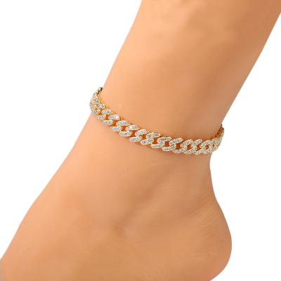 China Hiphop Anklet Zircon Cuban Chain Women Cuban Link Chain Anklet for sale