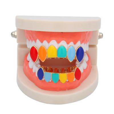 China Hiphop Christmas gifts iced out fashion jewelry sets hiphop diamonds and colorful solid gold plated braces dental grillz moissanite for sale