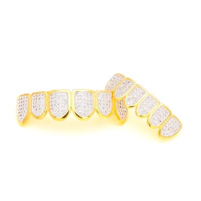 China Hiphop Christmas gifts iced out fashion jewelry sets wholesale gold solid tooth grillz diamonds cheap hiphop moissanite for sale