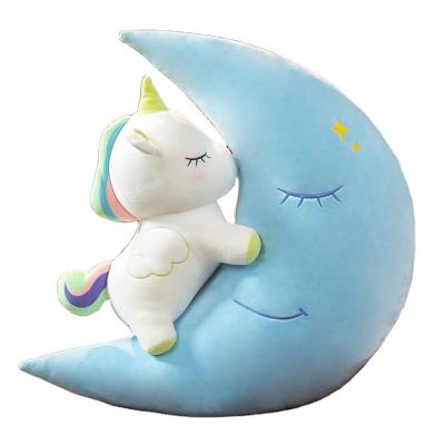 China Cute Fun 60cm Plush Moon With Unicorn Sleeping Pillow Cushion Toys for sale