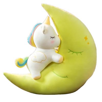 China Cute Fun Plush Toy Unicorn Throw Pillow Colorful Half Popular Soft Moon Shaped Unicorn Plush Toys Pillow For Sleep Soothing for sale