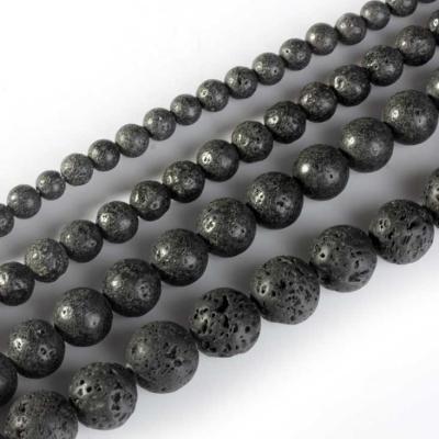 China Bracelet 4-16mm Series Black Natural Gemstone Lava Stone Beads for sale