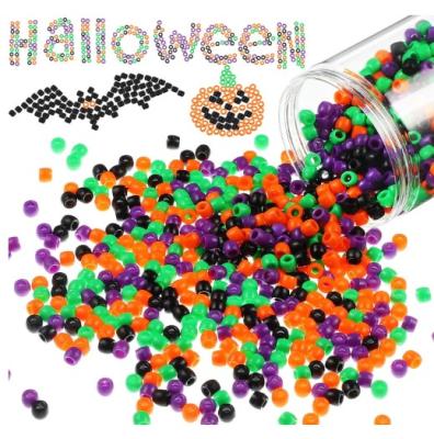 China Jewelry Making Halloween Plastic Pony Beads in Orange Green Purple and Black Halloween Beads Halloween Decoration Craft Plastic Beads for sale