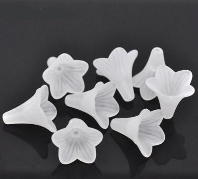 China Jewelry Making Wholesale White Lily Flower Frosted Acrylic Plastic Beads for sale