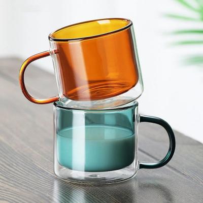 China Durable Double Wall Glass Latex Colored Heat Resistant Coffee Mug With Handle For Wine Tea Or Cappuccino for sale