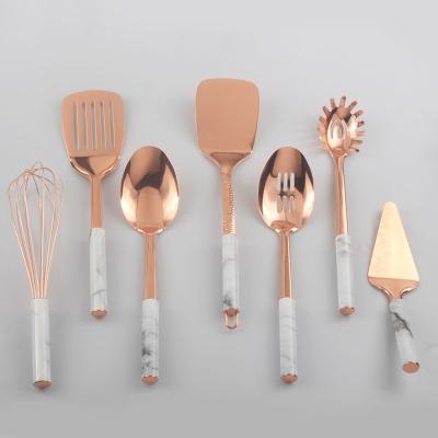 China 7pcs Non-Slip Handle Stainless Steel Kitchenware Nylon Spatula Environmentally Sustainable Shovel Pocket Cookware Set for sale