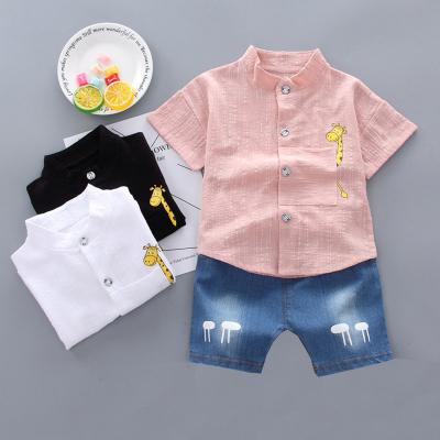 China Spandex/Cotton Summer Baby Boy Girls Short Sleeve Cartoon Deer Print Casual T-shirt Tops+Shorts Outfits Clothes Sets Baby Boy Clothes Set for sale