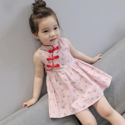 China Breathable Cute Floral Girl Spring Dress Flower Print Child Summer Wearing Sleeveless Cheongsam Dress Skirt For Kid Children Home Dress Dress for sale