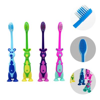 China Cute Shape Design Children Kids Toothbrush Child Care Brush Cute Animal Dental Soft Oral Toothbrushes Home Tool With Feet Suction Holder for sale