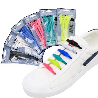 China 14pcs/set Lazy Flats No Tie Elastic Silicone Sports Running Laces for Kids Adult Sneakers Shoe Strings for sale