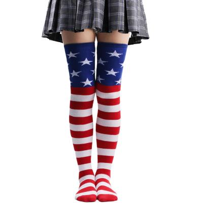 China QUICK DRY Stars and Stripes striped thigh high socks female stockings American flag stockings above the knee socks Five-pointed star socks for sale