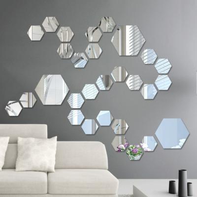 China 12PCS Self Adhesive Removable Mirror Hexagon Decorative Mirror Sheet Casual Acrylic Wall Stickers For Living Room Bedroom Home Decor for sale