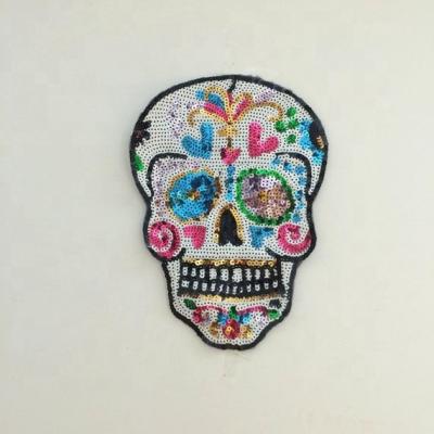 China Viable Wholesale Skull Embroidery Patch Iron On Embroidery Patch For Jacket, T-shirts, Bag, Sequin Patches Accept Custom Designs for sale