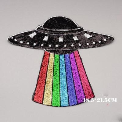 China Viable Alien Spaceship Applique Patch Sequin , Sequined UFO Patches Supplies For T-shirt / Coat / Alien Hat Patch / Bag DIY Apparel for sale