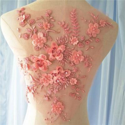 China New Viable Styles! heavy bead 3D lace applique designs with beads, flower lace applique, embroidered tulle lace applique embroidery for sale