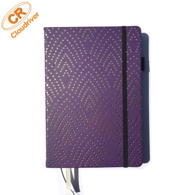 China Custom Education Black Pages Hardcover Notebook Stamping Black PU Notebook With Elastic for sale