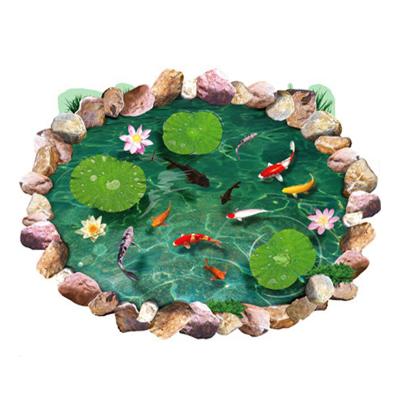 China Durable Home Decor Lotus Pond Design Waterproof Removable 3D PVC Floor Sticker for sale