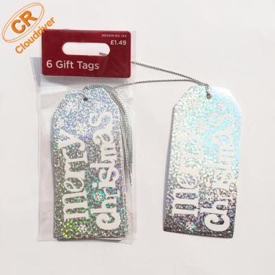 China Wholesale Customized Viable Ribbon Hologram Laser Christmas Gift Tag Gift Voucher Tags for sale