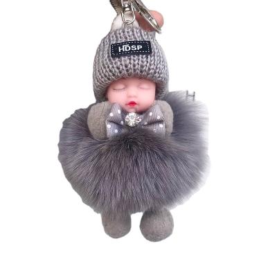 China Mini Real Fox Hair Mini Sleeping Doll Baby Head Chain Pendant Bag for sale