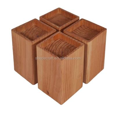 China Bed risers lifters set 4 handmade rustic pine light wood risers for furniture legs for sale