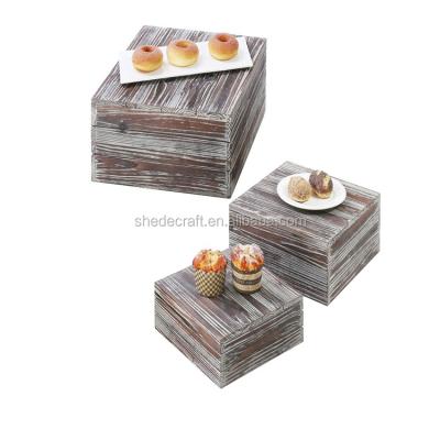 China style jewelry cake torched plate set of 3 wood display stand riser for sale