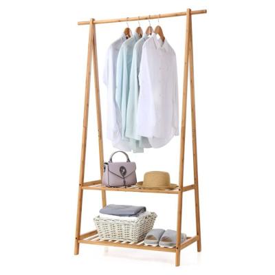 China Best selling handmade portable free standing hanger bamboo wooden rack for clothes for sale