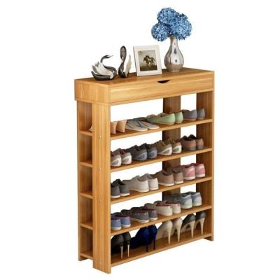 China multi-function 5-tier solid wooden shoe rack with one storage cube on the top for sale