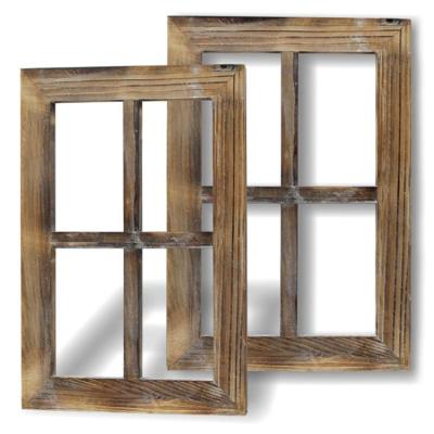 China wood panels wall decor rustic style window frame retro rustic cottage wall decoration 2 pcs set for sale