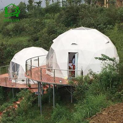 China 6 Person Mega Luxury Aluminum Frame Camouflage Game/Field Geodesic PVC Hotel Dome Transparent Glamping Tent for sale