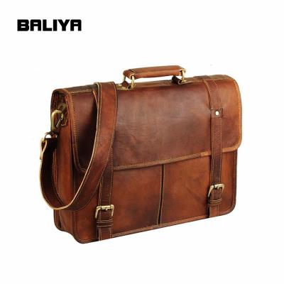 China 2020 New 15 Inch Brown GENUINE LEATHER Men's Briefcase BALIYA in Cow Leather Retro Briefcase For Men for sale