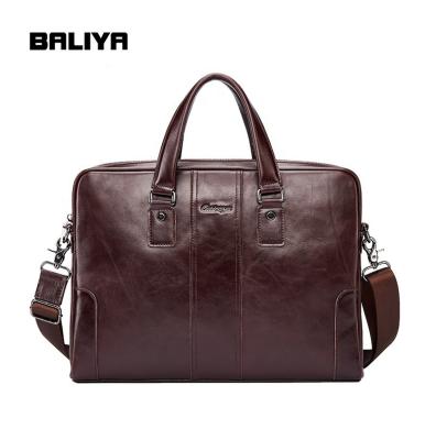 China GENUINE LEATHER Men Briefcase Luxury Handcrafted BALIYA Brown Leather Briefcase Bags for sale