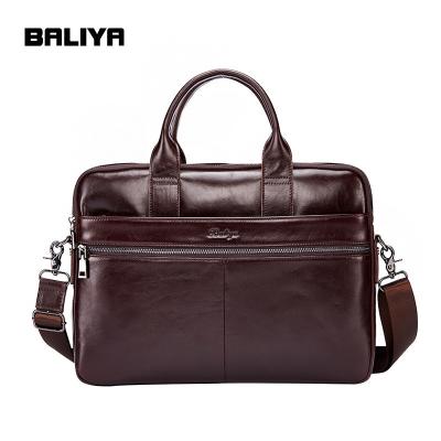 China BALIYA Simplicity GENUINE LEATHER Business Latop Bag Office Slim Leather Briefcase For Men for sale