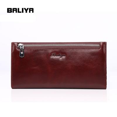 China BALIYA 2021 Men's Slim Wallet Brown Waterproof Premium Genuine Leather Long Men's Wallets for sale