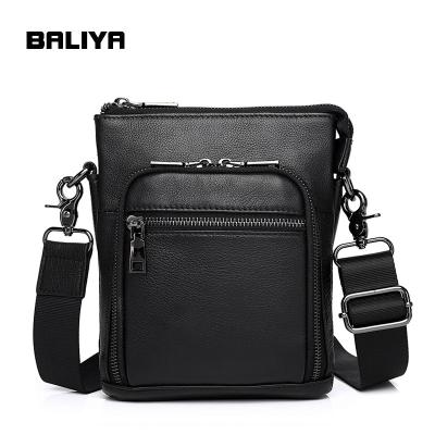 China BALIYA GENUINE LEATHER Black Genuine Leather Cross Body Bag With Zipper Man Bag Business Single Shoulder Bag for sale