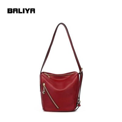 China Fashion BALIYA Genuine Leather Bucket Bags Women Handbags Leather Liner 2021 for sale