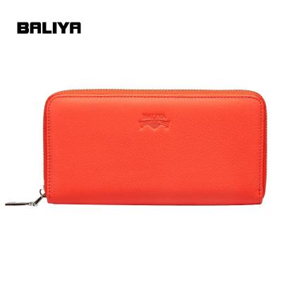 China BALIYA Genuine Leather Women's Purse 2021 Fashion Orange Waterproof Portable Long Purse Purse Women for sale