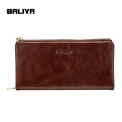 China Luxury BALIYA Brown Woman Wallet Simple Design Long Elegant Women Waterproof Cowhide Wallets for sale