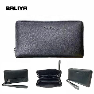 China Hot Sales Large Capacity BALIYA Luxury Black Grain Leather Long Full Wallets With Huge Space For Men Hold Money for sale