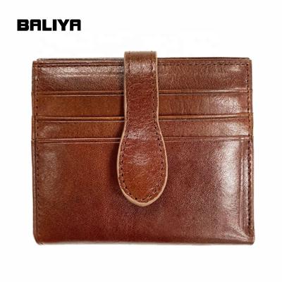 China RFID BALIYA Factory Custom Design Coffee Brown Open Cowhide Leather Card Holders for Men's Bank Card for sale