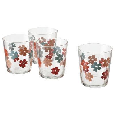 China Viable Stylish Design Colorful Floral Decals Kids Gift Set Juice Coffee Crystal Clear Glass Mug Without Handle for sale