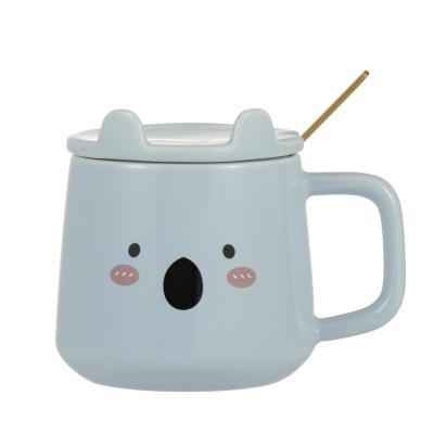 China New Product Viable Cute Animal Pattern Small Bright Glazed Ceramic Coffee Mug With Lid Stainless Steel Ceramic Spoon for sale