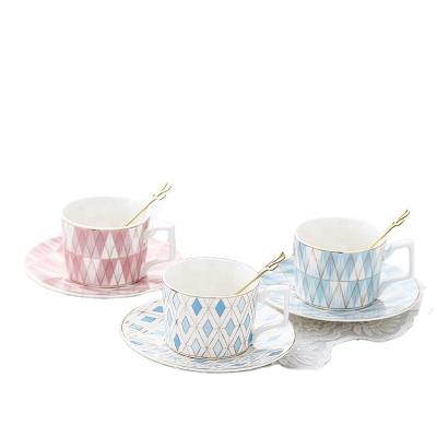 China Personalized Royal English Stocked Full Wrap 260ml Ceramic Tea Latte Coffee Cup And Saucer Decal Set for sale