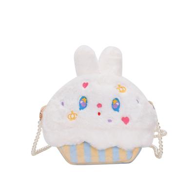 China Baby accompany hot new cartoon plush toy cake children backpack pearl chain one shoulder slope rabbit bag for sale