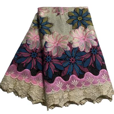 China Newest 2020 African Embroidered Wax Lace Fabric Anti-Static For Wedding Dress W20111702 for sale