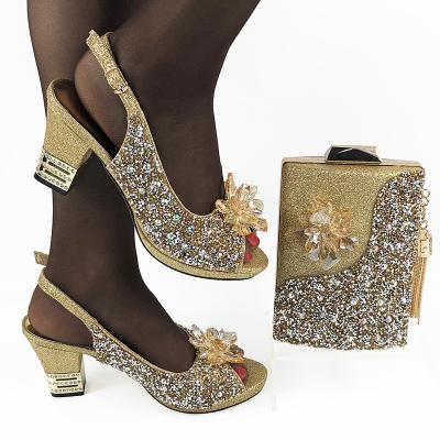 China Fashion Style Durable High Heel Shoes Decorated With Stones African Women Shoes And Bag Set For Wedding for sale