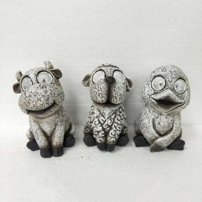 China Cute Design Cement Garden Animals Cement Sheep Dog Bird Animals Decoration with Solar Light for sale