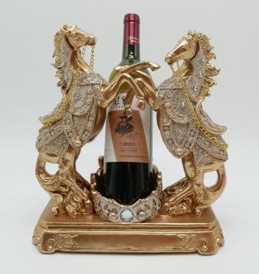 China China Polyresin Two Golden Horses Standing Wine Rack Sculpture for sale