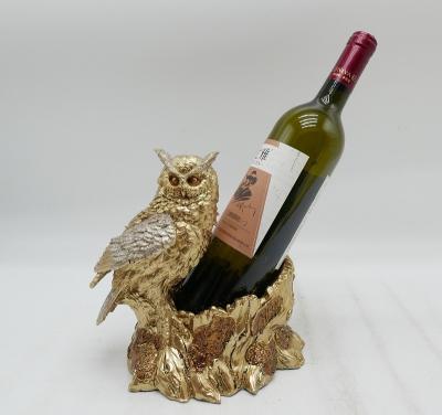 China China resin statue standing animal owl, polyresin owl with wine bottle holder figurine for sale